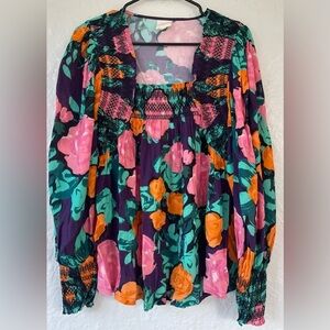NWT Anthropologie Plenty by Tracy Reese Puff-Sleeved Floral Blouse Pink; size S